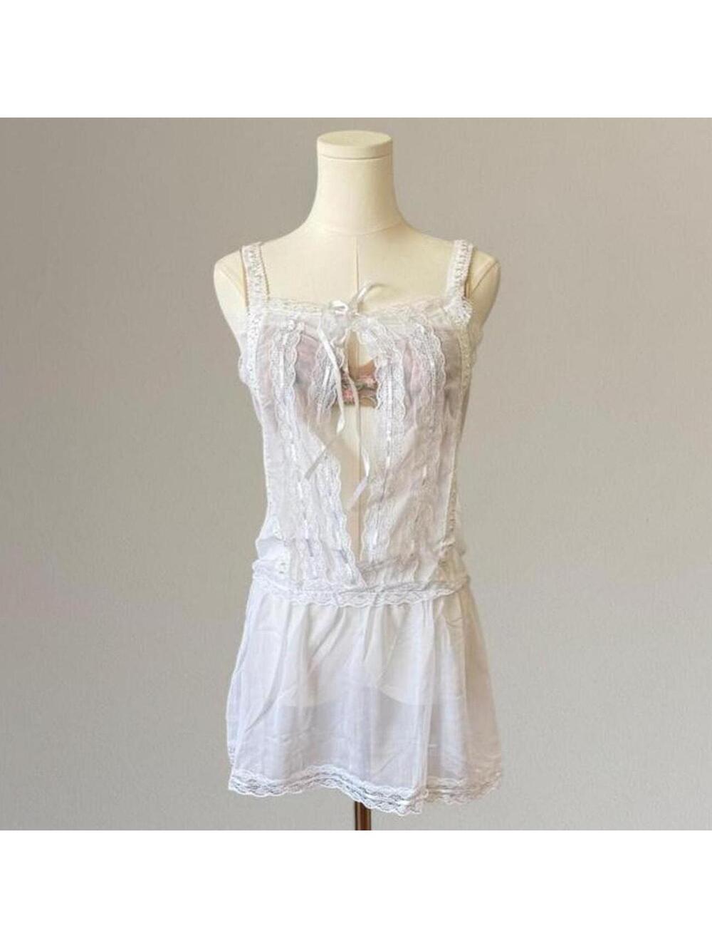 Y2K Deadstock sheer silk ruffle dress.